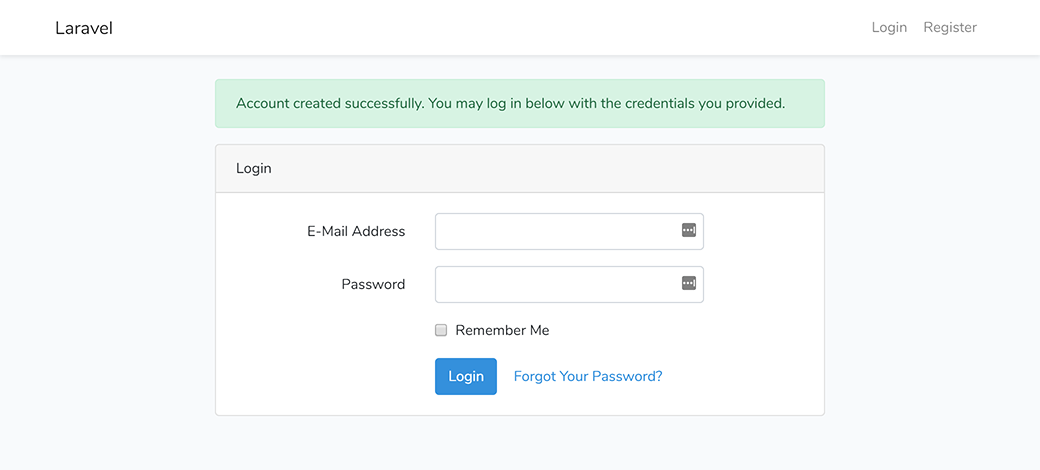 Laravel account created successfully