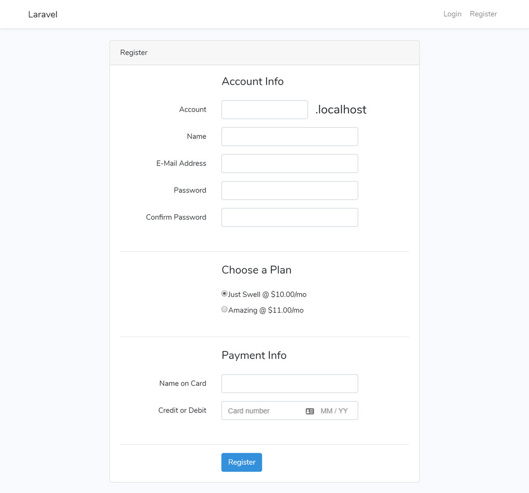 Registration page with account plan and payment