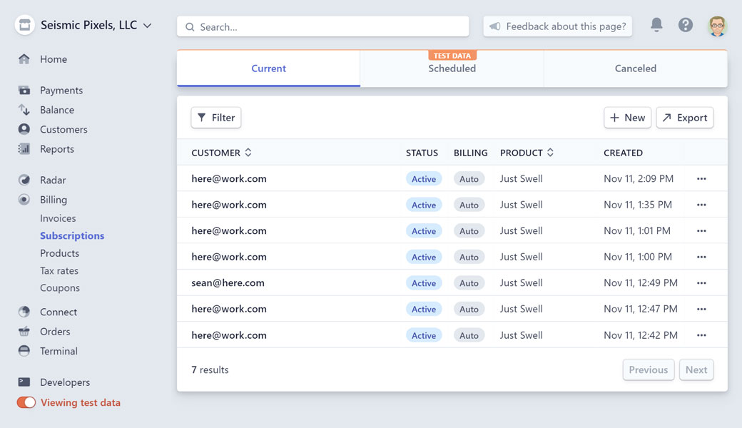 Stripe subscriptions table